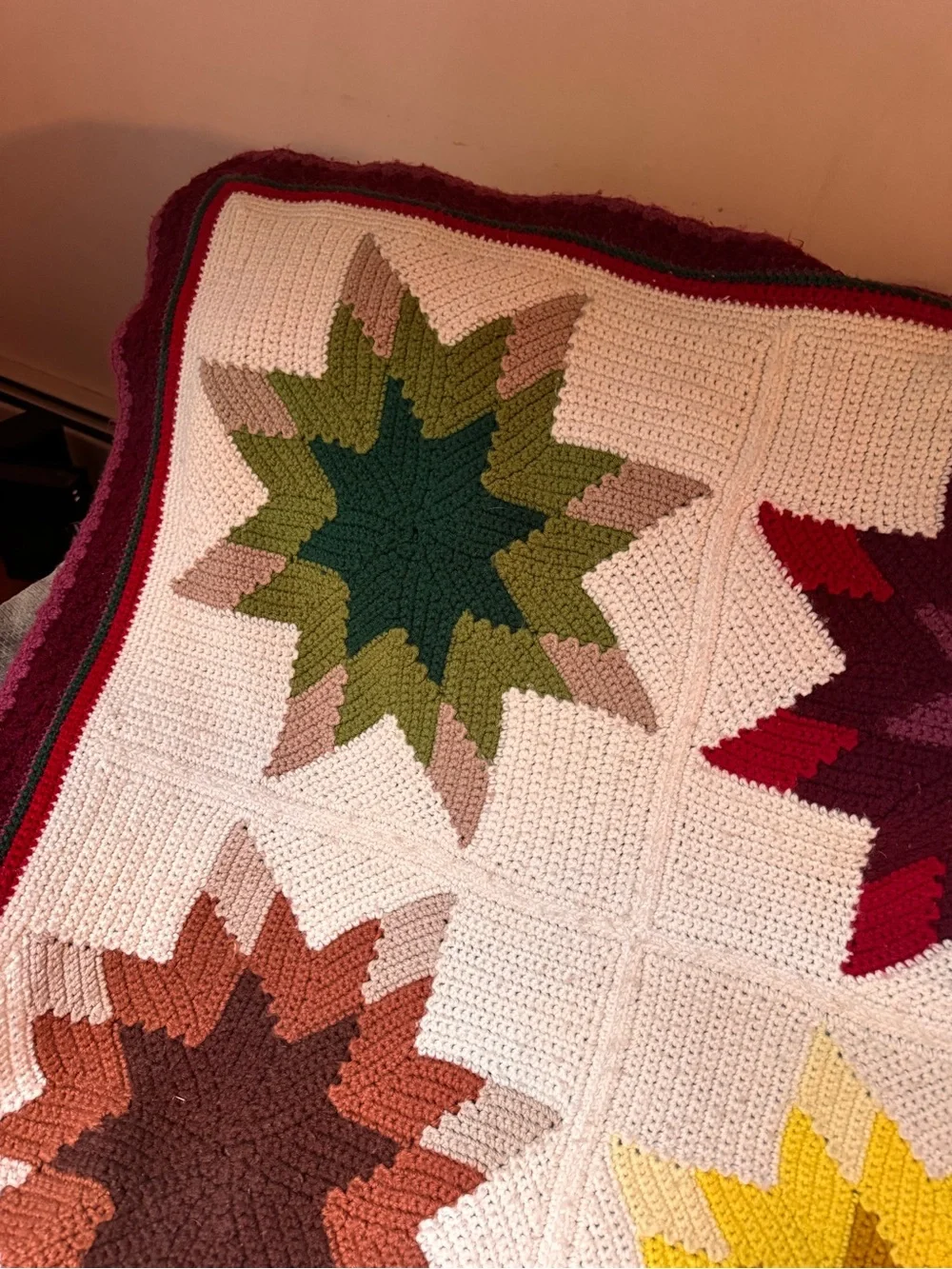 Handmade crochet point stars afghan blanket 77.5 by 45